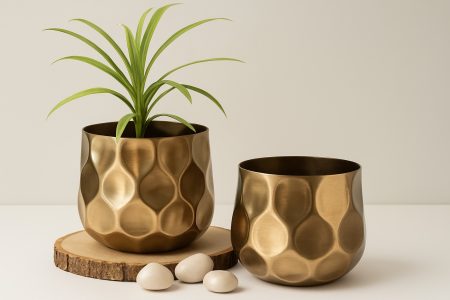 Textured Metal Planters Black & Gold (Set of 2)